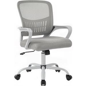 DUMOS Home Office Computer Chair - Ergonomic Mid Back Desk with Lumbar Support and Rocking Mode, Height Adjustable with Fixed Armrest, for Conference Meeting Room, 360 Swivel, Adults, Grey, pack of 1