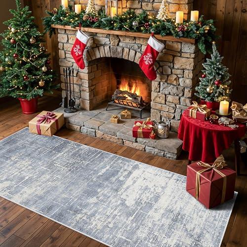 2x6 Non-Slip Entryway Area Rugs: Washable Stain Resistant Kitchen Carpet Low Pile Printed Doormat Soft Nursery Runner Vintage Abstract Floor Mat for Hardwood Bedroom Home Decor for Family(2x6,Blue)