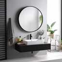 Sunniry Round Mirror 28 inch, Round Black Mirror, Circle Bathroom Mirrors Metal Frame, Wall Mounted Circle Mirrors for Bathroom, Living Room, Hallway, Farmhouse.