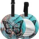 Luggage Tag Black Butterfly Teal Rose Gold Marble, Pu Leather Bag Travel Suitcases Id Identifier Baggage Label for Women Men Boys Girls