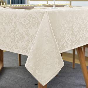 SASTYBALE Jacquard Tablecloth Rectangle 60 x 84 Inch Beige, Waterproof Dust Resistant Damask Table Cloth, Washable Fabric Table Cover for Dining Room, Party, Indoor, Outdoor (Off White, Oblong)