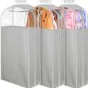 MISSLO 10" Gusseted Garment Bags for Hanging Clothes 40" Clear Suit Bags for Closet Storage Suits Cover Coat Protector, 3 Packs, Grey, Fabric 