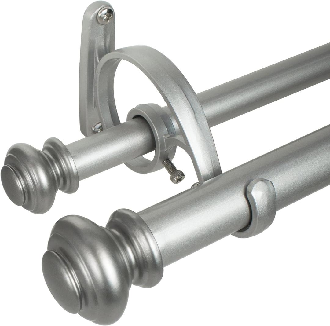 Decopolitan Urn Telescoping Double Drapery Rod Set, 72-144", Antique Silver