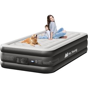 Mr.Young Air Mattress Twin with Built in Pump, Luxury Blow up Mattress, Colchones Inflables in 2 Mins Self-Inflation/Deflation, Inflatable Mattress for Guests and Home, Camping, 650lb MAX