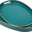 Green Oval Decorative Tray with Handles, Set of 2 Versatile Serving Trays for Coffee Table, Ottoman, Ideal for Serving, Displaying, Organizing (Oval, 2oval Green)