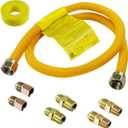 72" Flexible Gas Line Kit for Dryer, Stove, Range, Stainless Steel Gas Dryer Connector Kit, Fitting size: 1/2" FIP & 1/2" MIP & 3/4" MIP Fitting, Not Fit All Appliance, Yellow