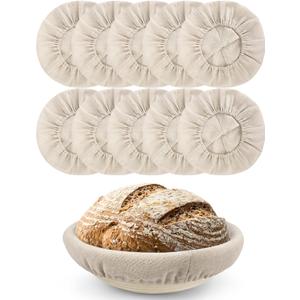 Artcome 10 Pack Bread Proofing Basket Covers - 9 Inch Round Linen Cloth Cover for Banneton Basket - Reusable & Breathable Dough Bowl Cover for Sourdough Bread Baking