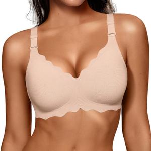 OEAK Women Bras No Underwire Scalloped Push Up Buttery Soft Tshirt Bra Seamless Full Coverage Convertible Everyday Bra (XX-Large, Jacquard Nude)