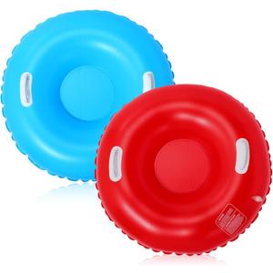 Shappy 2 Pack 36'' Snow Tube Inflatable Snow Sleds Heavy Duty Sleds Adults for Winter Outdoor Sports Toboggan with Handles Thickened Bottom (Red, Blue)