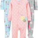 Simple Joys by Carter's Baby 3-pack Snug-fit Footed Cotton Pajamas, Ballerina/ Moon/ Bee, 12 Months