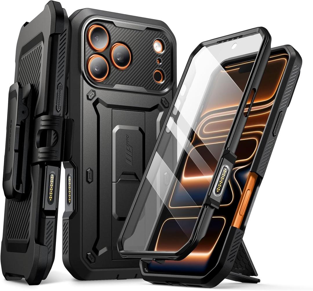 SUPCASE for iPhone 17 Pro Case with Camera Control Button (Unicorn Beetle Pro), [Built-in Kickstand & Screen Protector] [Military-Grade Protection] Full Body Heavy Duty Phone Case, Black