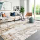 famibay Machine Washable Area Rugs 8x10 Rugs for Living Room Low Pile Neutral Area Rug Large Dining Room Rugs for Under Table Rubber Back Abstract Carpet for Living Room Under Bed(Beige/Camel (8'x10', Beige and Camel)