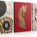 Red Trendy Leopard Wall Art Set,Vintage Cheetah Pictures,Retro Lucky 8 Ball Poster Prints,3 Piece Preppy Aesthetic Wall Decor,for Girly Bedroom Living Room Dorm Apartment 12x16in Canvas