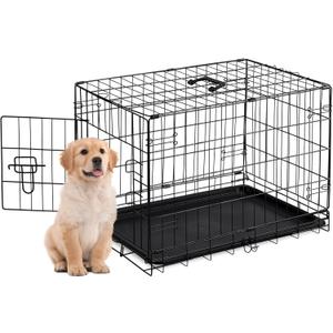 Dog Crate, Small 24 Inch Single Door Portable Puppy Dog Cage, Metal Wire Pet Kennel with Secure Lock, Leak-Proof Pan Tray, Foldable Design for Small Dog Indoor Training and Outdoor Trave