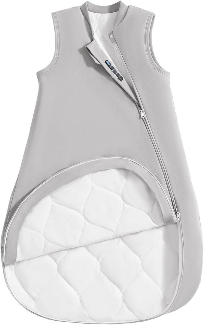 0.5 Tog 1.0 Tog Baby Sleep Sack, Unisex Cotton Toddler Sleeping Sack for Babies, 2-Way Zipper Baby Wearable Blanket (3-6 Months, Light Gray) XS