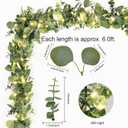 Dolicer 6 Packs 6FT Artificial Eucalyptus Garland with LED Light String, Faux Greenery Garland Hanging Fake Silver Dollar Eucalyptus Leaves Vines for Wedding Backdrop Arch Table Wall Party Home Decor