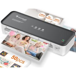 Bonsaii Laminator Machine, 9 Inch Laminators Machine with 50 Laminating Sheets, Laminator with Never Jam Technology for Doc/Posters/Photo, Simple Convenient for Home, Office and School - L418-C Grey