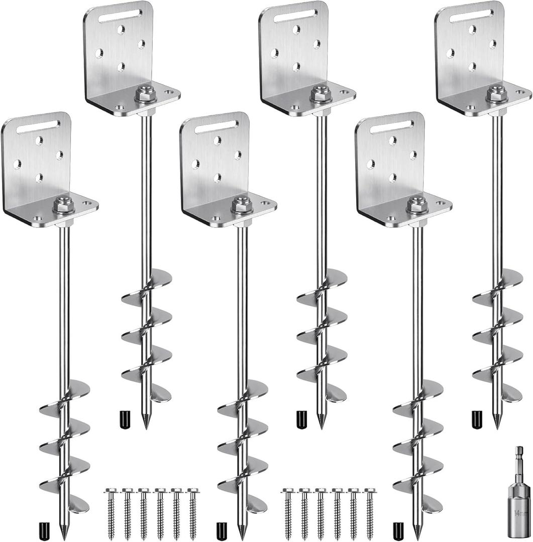 BeneLabel 2/4/6 Pack 18" 24" Ground Anchors Screw in Shed Anchor with L Bracket Trampoline Anchor Spiral Swingset Anchors for Swing Set, Mobile Home, Fence, Playset, Tent, Canopy, Carport