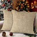 2 x Lanpn Christmas 18x18 Throw Pillow Covers Set of 2, Winter Star Chrismas Tree Throw Pillow Cases Soft Plush Faux Fur Wool 18 x 18 Winter Cushion Cover for Indoor Home Bedroom Couch Sofa Decor (Beige)