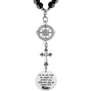Cross Car Charm, for He Will Order His Angels to Protect You Wherever You Will Go, Rear View Mirror Car Charm, Psalm 91:11, Bible Verse, Religious Gifts for Women