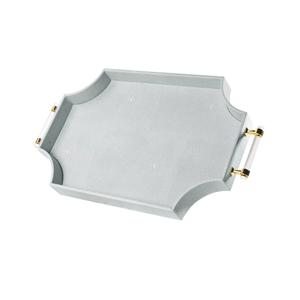 Shagreen Decorative Large Serving Platters Tray with Handles for Coffee Table Decor Modern Elegant Scalloped Ottoman Tray(Ice Blue, 22.6'' × 13'')