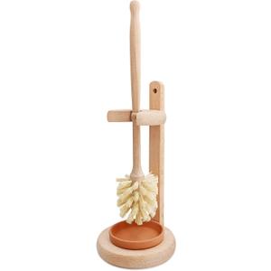 Wood Toilet Brush and Holder Set, Beechwood Toilet Bowl Cleaner Brush for Bathroom, Sisal Bristles Toilet Scrubber with Stand