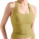 SUUKSESS Women Halter Tank Tops Double Lined Backless Y2K Trendy Going Out Tops (Small, Olive)