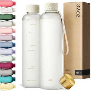 KIVY Slim Water Bottle 32oz [Lightweight & Shatterproof] Fits Cupholder & Backpack - BPA Free water bottle no straw - Cute aesthetic water bottles screw top - Cream white water bottle for women & men