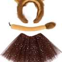 3 Piece Lion Costume Set Lion Ears Headband with Tail and Tutu for Women Halloween Cosplay Party Accessories (Brown)