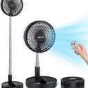Belife X8 Portable Fan, 7200mAh Battery Powered Rechargeable, Oscillating USB Desk Floor Fan with Remote, Foldable Telescopic Fan for Home Bedroom Sleeping Office Camping Travel, 7.7" (Black)
