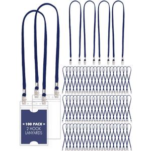 Patelai 100 Pack Double Clip Lanyards Bulk Face Mask Lanyard Twist Free 2 Hook Design Adjustable Badge Neck Strap for ID Name Badge Holder Back to School Conference Office Class Essential (Navy Blue)