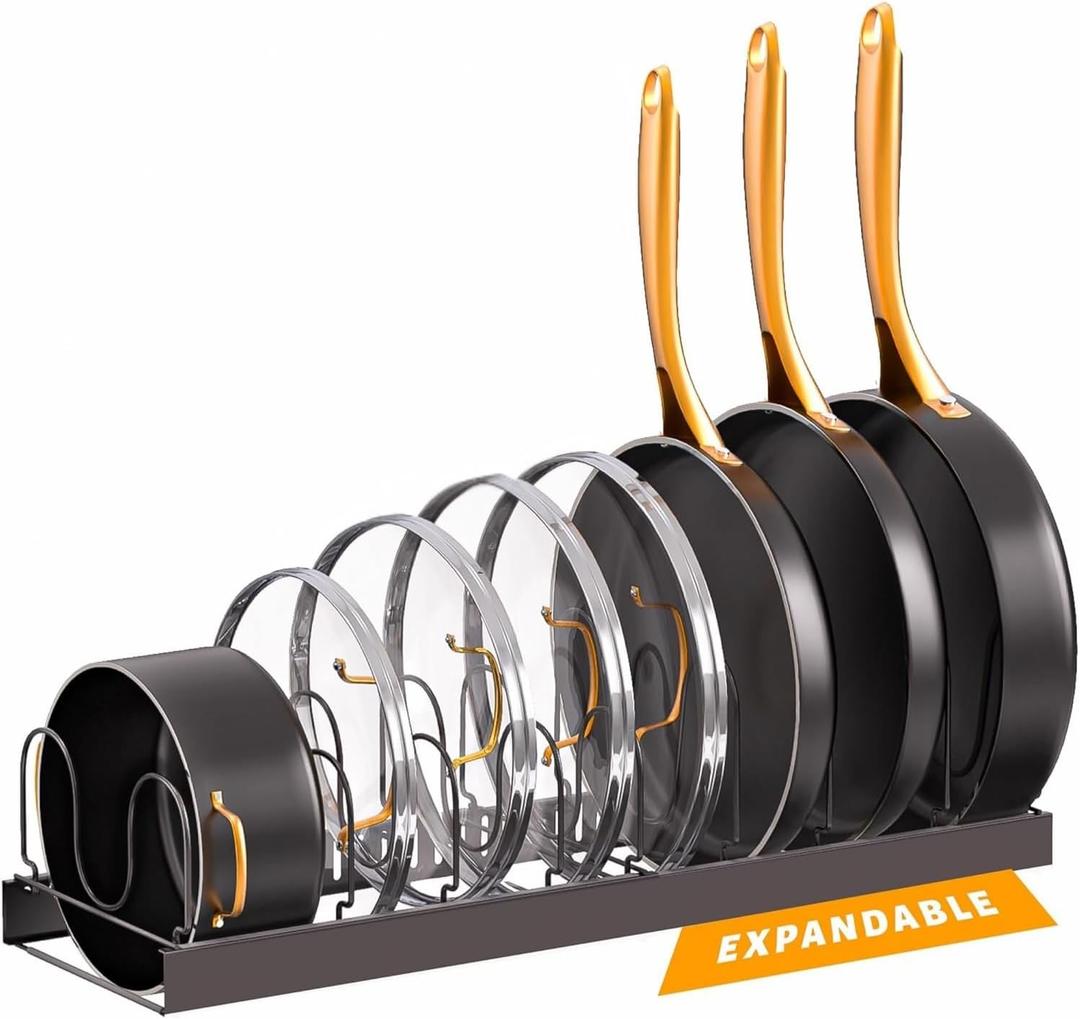 Norcalway Adjustable Bakeware Pots and Pans Organizer Under Cabinet,14 Dividers Cookie Sheet Baking Pan Pot Lid Organizers