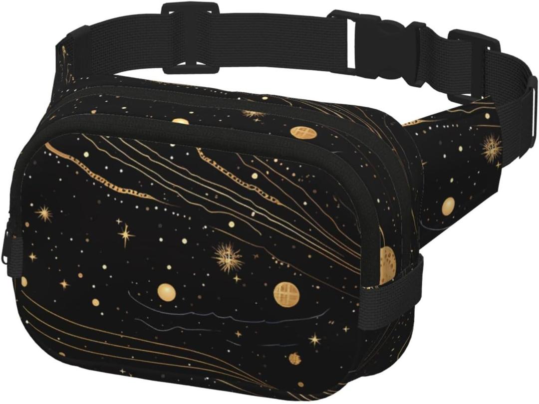 Fanny Pack Belt Bag for Men Women Gold and silver space themed Adjustable Waist Packs Bag Crossbody Bags for Travel