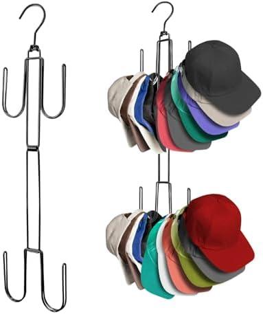 Hat Organizer for Closet, Collapsible Metal Cap Rack with 360° Rotating Hooks, Space Saving Hat Hanger Holds 40+ Baseball Caps Holder for Wall, Door or Closet Display Pack of 4