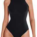 Avidlove Bodysuits for Women Crew Neck Sleeveless Body Suits Snap Closure Double Lined Tank Tops Bodysuit, Black, XS