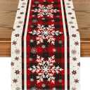Artoid Mode Buffalo Plaid Snowflakes Christmas Table Runner, Seasonal Winter Kitchen Dining Table Decoration for Home Party Decor 13x48 Inch (Red)