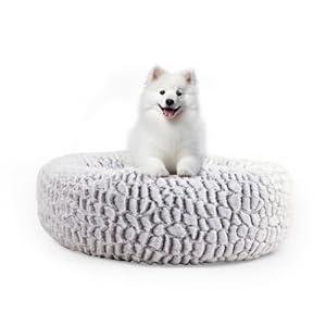 Looyn 20"x20"x6" Donut Dog Cat Beds with Calming Neck Support Pillow, Round Small Puppy Bed for Small Medium Cats Dogs, Washable and Cozy Bean Bag Bed for Dogs(Grey, Small)