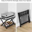 Set of 2 Fully Assembled Luggage Rack for Guest Room, 5 Straps Bamboo Suitcase Stand with Shoe Shelf, 26.77" Wide Foldable Luggage Holder for Bedroom, Hotel, Black