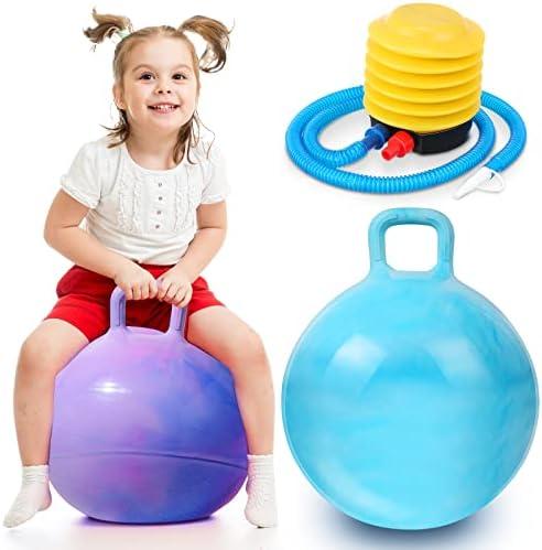 2 Pcs Space Hopper (Without Air Pump) 22 Inches Bounce Ball With Handles for Kids Age 6-12 Hippity Hop Bouncy Jumping Inflatable for Children Family Events Birthday, Purple, Blue