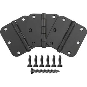 Door Hinges Matte Black - 3 Pack Black Door Hinges 3.5 Inch Rounded Interior Door Hinges with 5/8" Radius Corners - Black Hinges for Doors 3 1/2 Inches Flat Iron Residential Door Hardware
