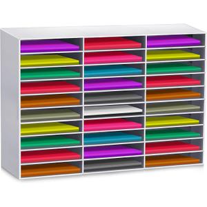 Fuutreo 30 Slots Construction Paper Storage, Classroom Mailboxes, Back to School Literature Sorters, Sturdy Cardboard Paper Organizer for Teacher, Student, Office, 30.7 x 20.67 x 12.4 Inches(White)