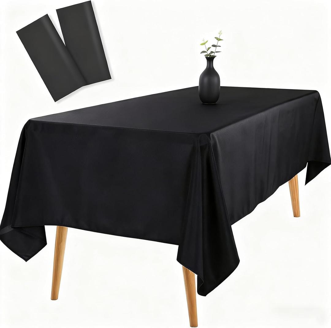2PCS White Tablecloths 54 x 108 Inch, Table Cloths Rectangle Party Table CoversBlack