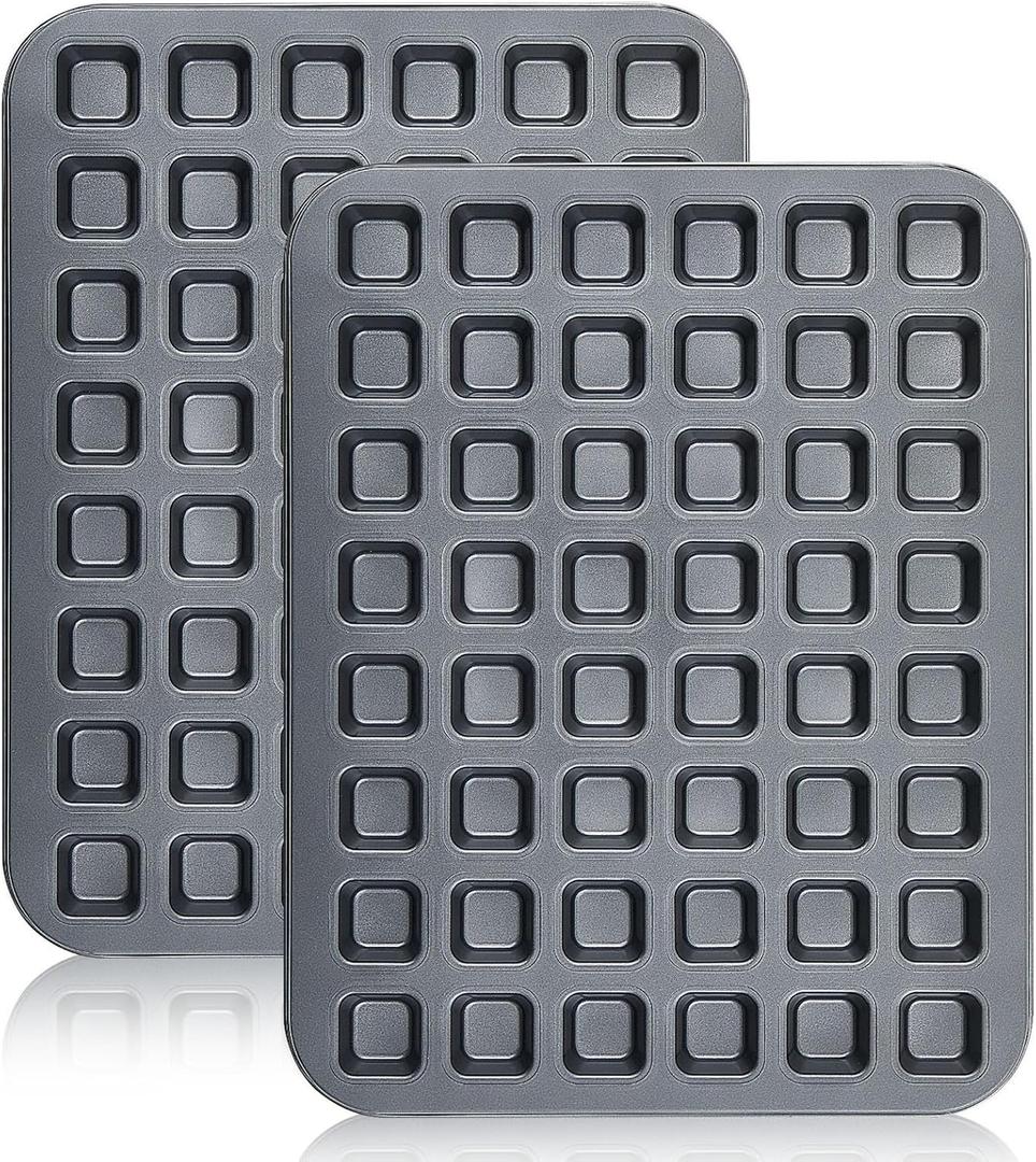 2 Pcs Mini Brownie Bites Pan with Dividers Small Baking Pans 48 Cavity Mini Square Muffin Pan Nonstick Heavy Duty Carbon Steel Cupcake Tool for Christmas Birthday Gift Wedding Party