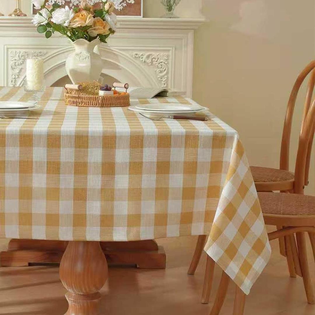 Checkered Tablecloth Rectangle Gingham Table Cloth Washable Cotton Linen Buffalo Plaid Table Cover for Picnic Kitchen Dining Room, Orange and White, 55 * 70 inch
