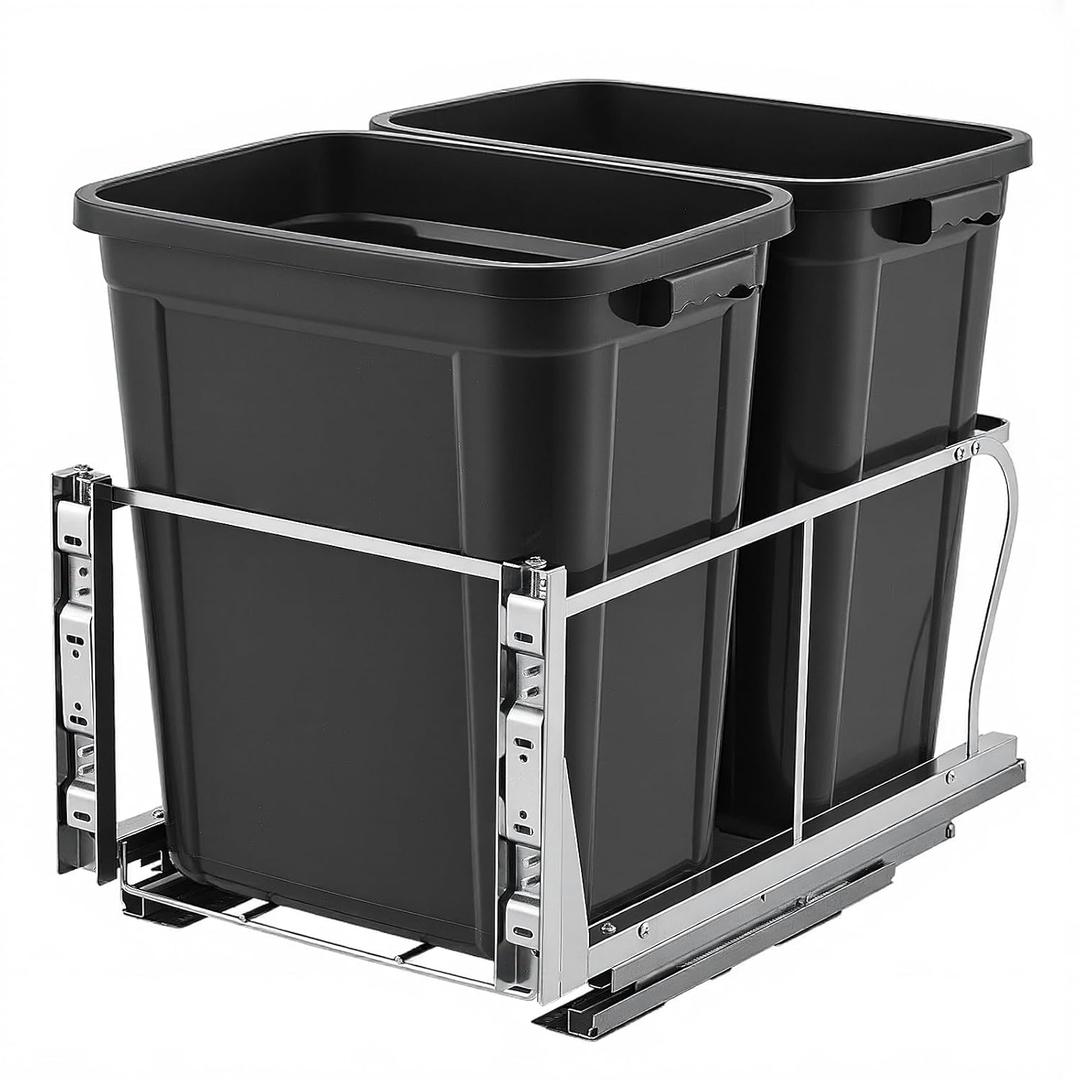 2 x 10 Gal Pull Out Trash Can Under Cabinet, Under Sink Garbage Bin Kit with Soft-Close Slides, Recycling and Waste Combo for Kitchen, Laundry | Requires Minimum Cabinet Opening 18" W x 24" D