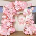 Graduation Balloon Arch Kit 2026 Pink, 18" 10" 5" Pink Rose Gold Balloons with Class of 2026 Banner for Congrats Grad Decorations College High School Graduation Party Decorations