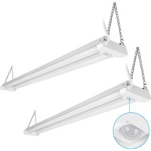 LEONLITE Motion Sensor 4FT LED Utility Shop Light, 40W Plug in Linkable Light Fixtures, for Garage, Workshop, 4000lm, 5000K Daylight, Suspension & Flush Mount, FCC, ETL Certified, Pack of 2