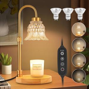 Candle Warmer Lamp with Timer & Dimmer, Adjustable Height Electric Candle Warmer with 3 Bulbs,Compatible with All Size Scented Candles, Wax Melt Warmer for Bedroom,Home Decor House Warming Gifts (Bellflower-Brown)