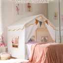 Besrey Kids Play Tent 2 in 1 with Padded Mat and Lights, Large Kids Playhouse with 2 Doors & 4 Windows, Indoor & Outdoor, Toddler Tent for Kids Indoor, 51" x35" x 51"