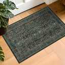 Dark Green Washable Entry Rug - Front Door Throw Rugs Indoor, Non-Slip Bathroom Small Rugs, Vintage Floral Thin Rug for Kitchen, Boho Entryway Dcor (2x3 Dark Green)